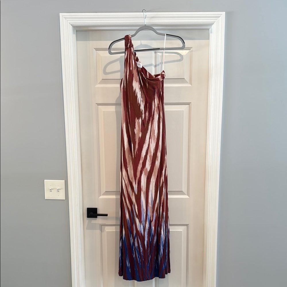 Soma One-Shoulder Maxi Dress in Burgundy, Cream & Navy